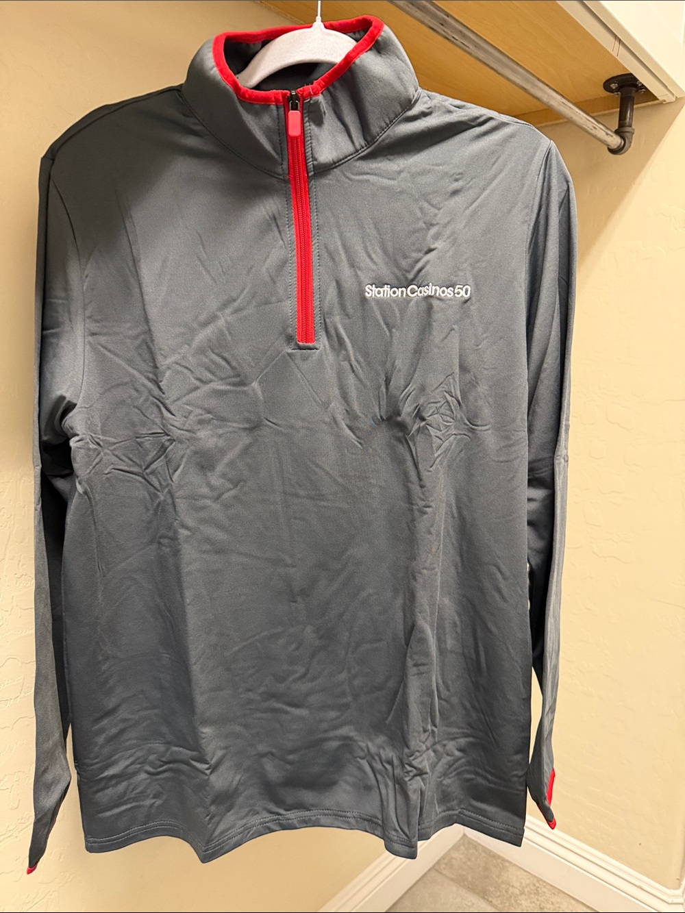 New Station casino 50 years anniversary Men's Gray Quarter-Zip Pullover size M